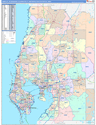 Tampa-St Petersburg-Clearwater Metro Area Wall Map Color Cast Style 2026